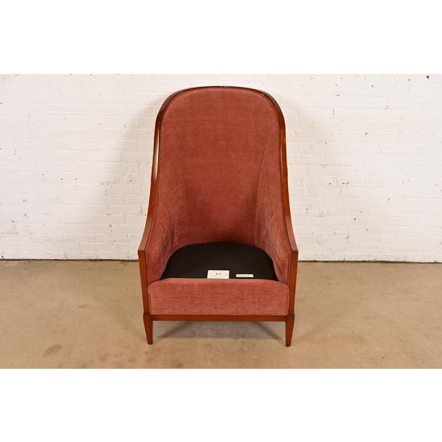 John Widdicomb Modern Art Deco Cherry Wood High Back Upholstered Tub Chair or Slipper Chair For Sale - Image 12 of 16