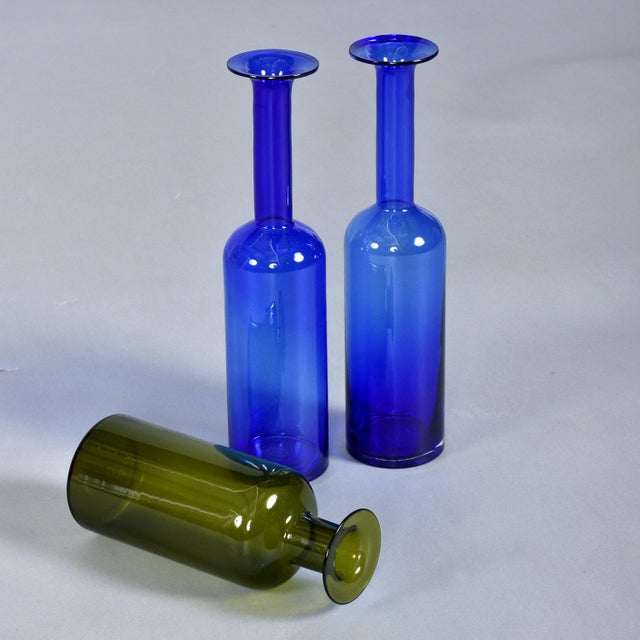 Trio of Otto Brauer for Holmegaard Green and Blue Danish Glass Gulvvases For Sale - Image 12 of 12