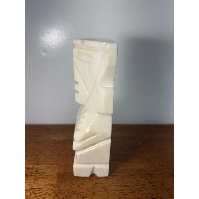 Stone Vintage Heavy Carved Marble Figural Bookend Geometric Face Sculpture 8 Inch For Sale - Image 7 of 11