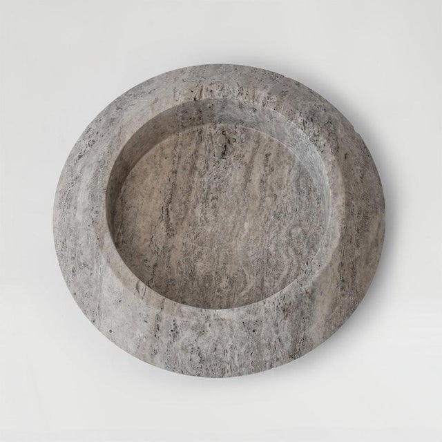 XL Silver Travertine Eclipse Bowl from Kiwano Concept For Sale - Image 4 of 6