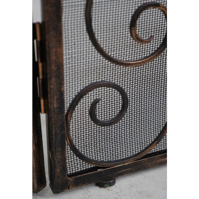 Gold French Country Wrought Iron 3 Panel Firescreen For Sale - Image 8 of 12
