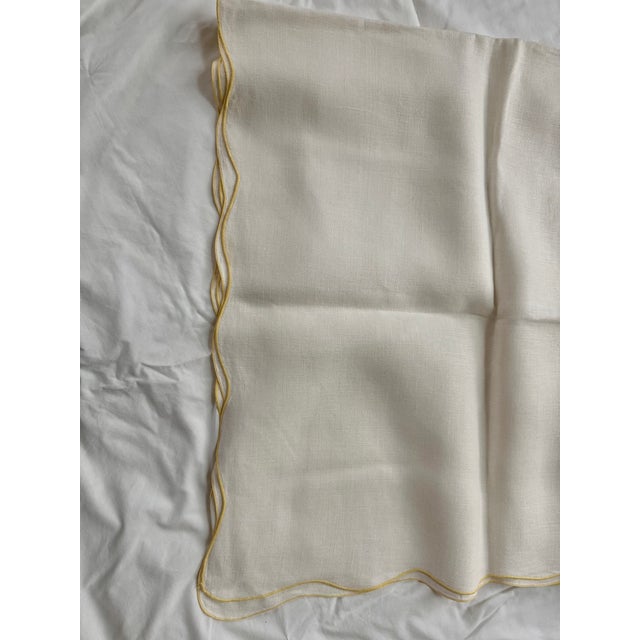 Spanish Mid 20th Century Exquisite Yellow Scalloped Edge Tablecloth 48 X 48” With 6 Matching Napkins For Sale - Image 3 of 3