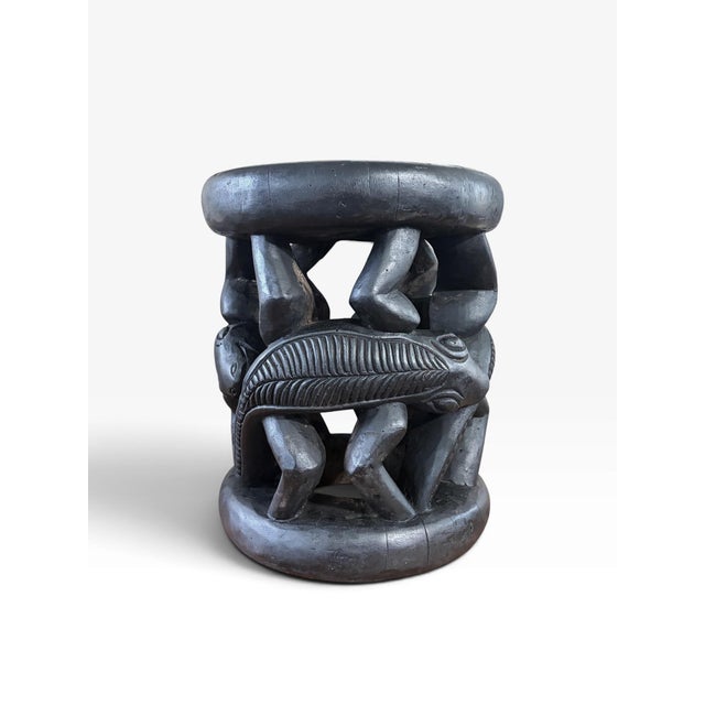 1980s Vintage Tribal Nobility Bamileke Lizard Stool/Table Cameroon 16" H For Sale - Image 5 of 9