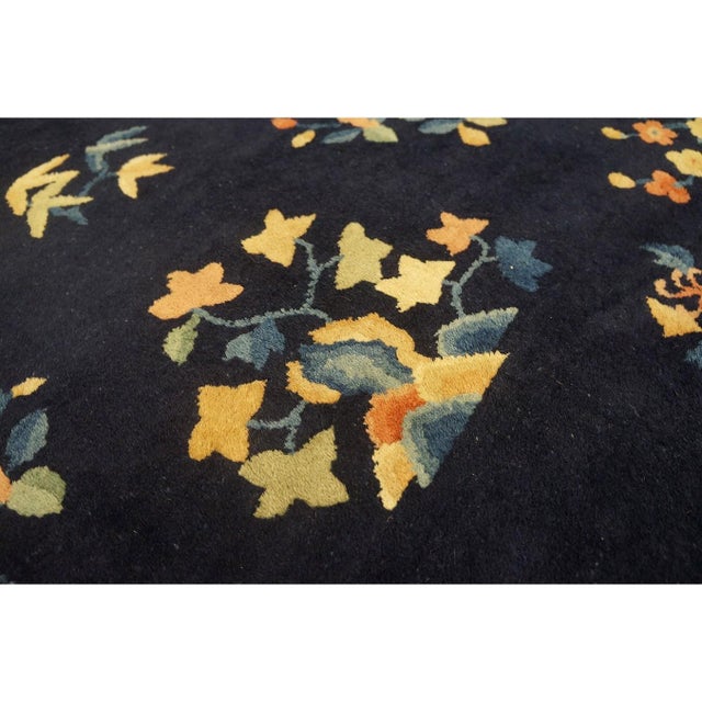 1920s Blue Navy Floral Classic Antique Chinese Peking Carpet Knotted Wool Rug For Sale - Image 9 of 10