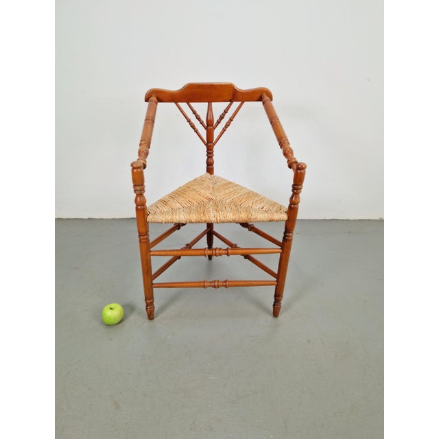 Brown Dutch Bobbin and Rush Corner Chair, 1950s For Sale - Image 8 of 9