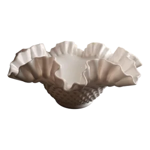 1940s Fenton Milk Glass Hobnail Ruffled Edge Bowl