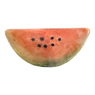 1950s Hand Carved Italian Alabaster Watermelon Fruit Sculpture Paperweight Signed For Sale
