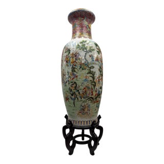 Monumental Chinese Famille Rose Battle Scene Porcelain Floor Vase & Stand For Sale