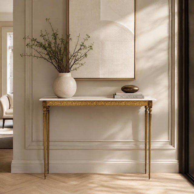 Antique Italian Brunished and Gilt Brass Console with Carrara Marble Top, Venice, 1920s For Sale - Image 8 of 9