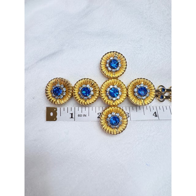 Vintage Alexis Kirk Style Faceted Blue Sunburst Necklace W/ Original Chain Set For Sale - Image 14 of 17