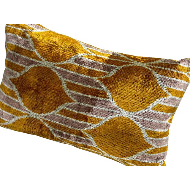 Silk Velvet Lumbar Cushion Cover with Ikat Design For Sale - Image 9 of 11