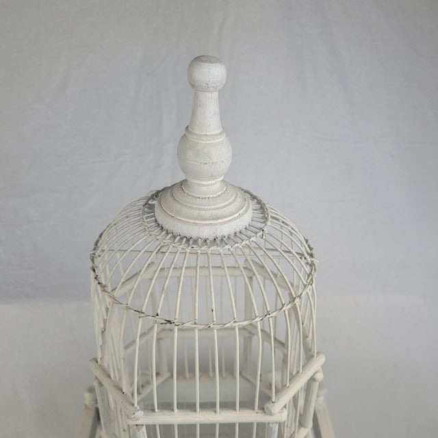 Late 20th Century Vintage White Wood and Wire Decorative Birdcage Shabby Chic For Sale - Image 5 of 12