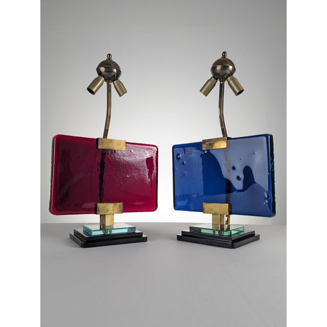 Lamps in Glass and Brass attributed to Pietro Chiesa for Fontana Arte, 1950s, Set of 2 For Sale - Image 13 of 14
