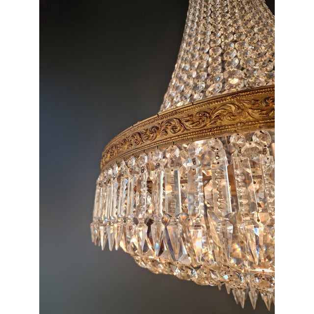 Antique Baroque Chandelier Crystal Empire Brass Bohemian Lustre Ceiling For Sale - Image 14 of 17
