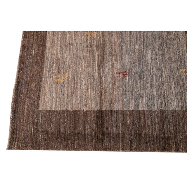 Modern Brown Persian Gabbeh Handmade Wool Rug For Sale - Image 4 of 8