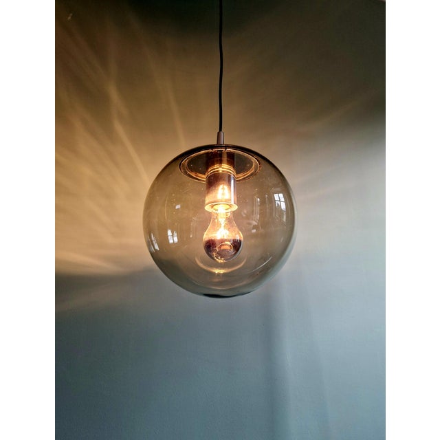 Metal Space Age Pendant Light in Smoked Glass and Chromed Metal from Peill & Putzler, 1970s For Sale - Image 7 of 11