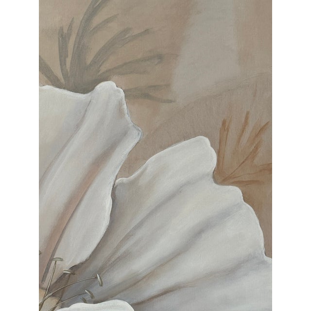 Textile 1980’s Sherry J Felix Large Acrylic on Canvas of a White Flower For Sale - Image 7 of 16