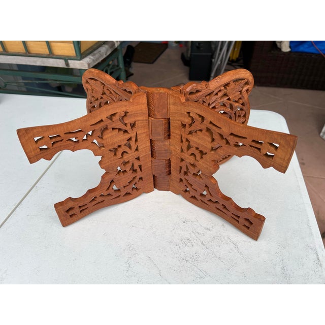 Boho Chic Mid 20th Century Folding Book Display Stand/Easel Hand Carved Wood For Sale - Image 3 of 6