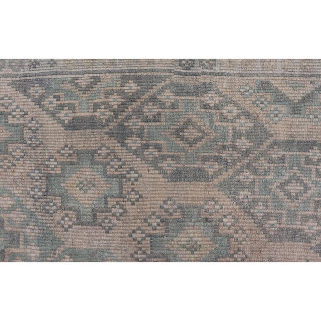 Textile Vintage Turkish Kilim Rug Soft Teal and Beige Geometric Patterns 5'9 X 9'8 For Sale - Image 7 of 10