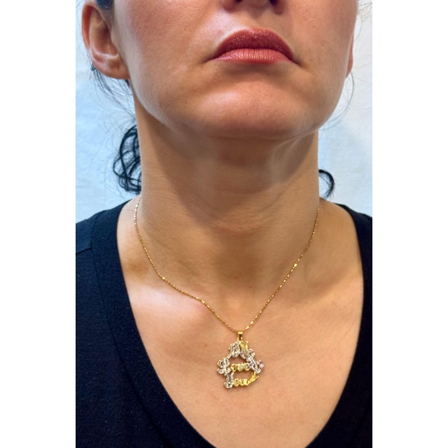 Vintage I Love You Pendant with Ruby in 14 K Yellow Gold Chain, 16" Long, 5.8gm For Sale - Image 14 of 18