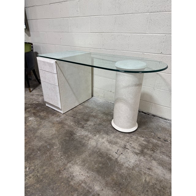 Super cool Lane post modern glass top desk with floating pedestal style leg. Nice half inch glass in great condition....