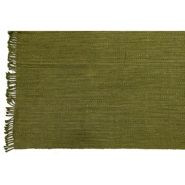 Modern Solid Olive Green Kilim Area Rug – Handmade Flatweave Wool 10x16 For Sale - Image 9 of 11