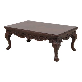 Mahogany Large Carved Cocktail Coffee Table For Sale