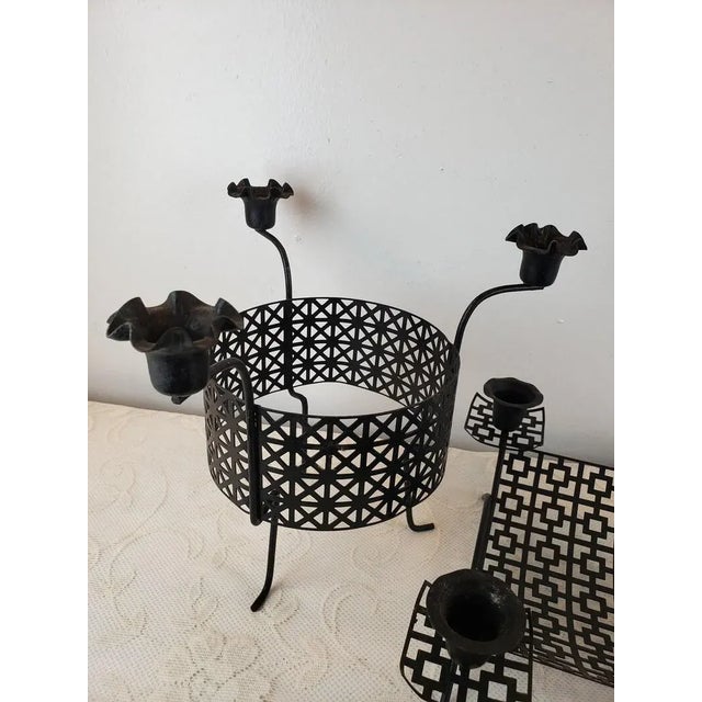 1960s Mid-Century Modern Black Mesh Metal Atomic Candle Holders - 2 Pieces For Sale - Image 5 of 10