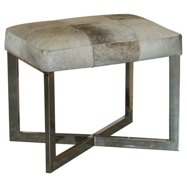 Oak, Pony Hide and Chrome Stool For Sale