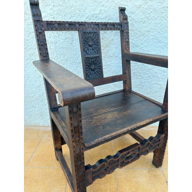 Set of 19th Century Spanish Colonial Carved Altar Armchairs with Wooden Seats For Sale - Image 14 of 18