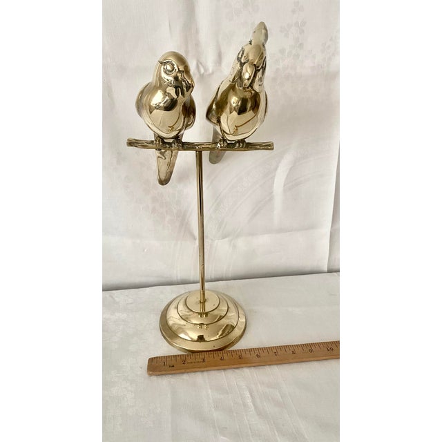Mid-Century Hollywood Regency Solid Brass Lovebirds on Perch Stand For Sale - Image 9 of 16