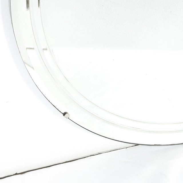 Art Deco Streamlined Machined Age Minimal Round Reversed Etched & Beveled Mirror For Sale - Image 11 of 12