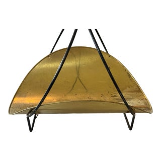 Vintage Large, Solid Brass With Metal Handles, Firewood, Log or Magazine Holder, Natural Patina For Sale
