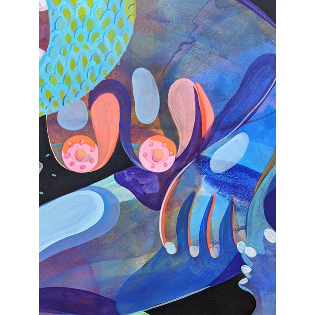 Cecilia Beaven Contemporary Abstract Green, Purple, and Blue Biomorphic Lizard Figure Painting, 21st Century For Sale - Image 10 of 11