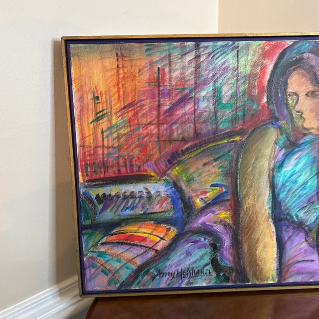 Abstract 1970s Vintage Colorful Portrait Expressionist Painting by Amy ~Framed For Sale - Image 3 of 11