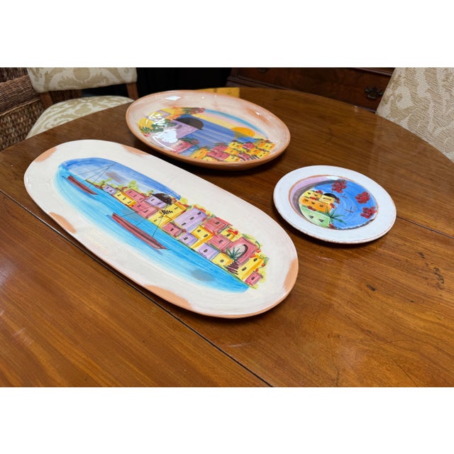 Italian Vietri Hand Painted Serving Dishware, Set of Three For Sale - Image 3 of 12