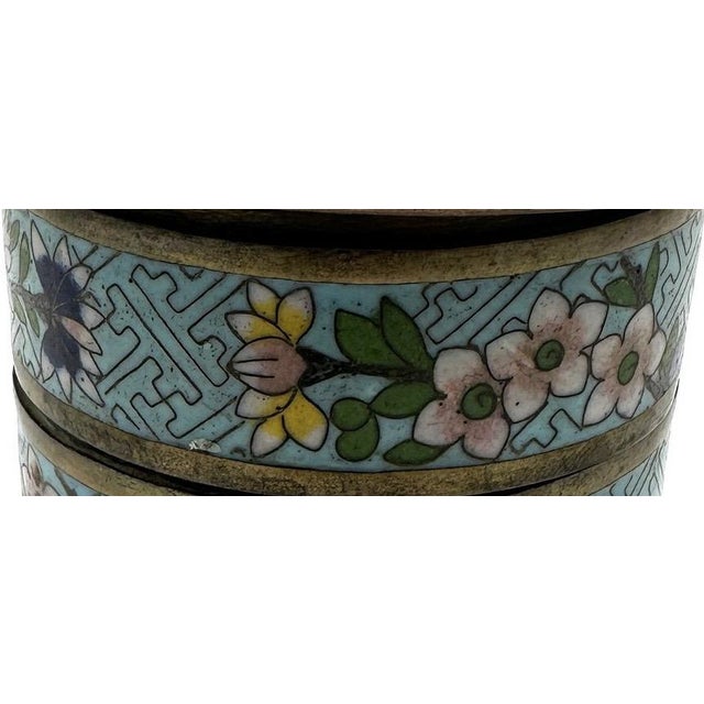 Antique 19th Century Chinese Cloisonné Stacking Box, Late Qing Dynasty, Blue Enamel, Scholar Accessory For Sale In Portland, ME - Image 6 of 15