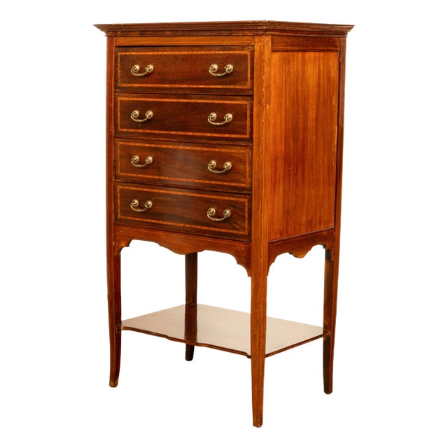Antique Edwardian Sheraton Inlaid Mahogany Sheet Music File Cabinet Chest 1900 For Sale