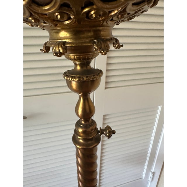 Victorian Brass Converted Oil Lamp Marble Side Table Floor Lamp For Sale - Image 11 of 16