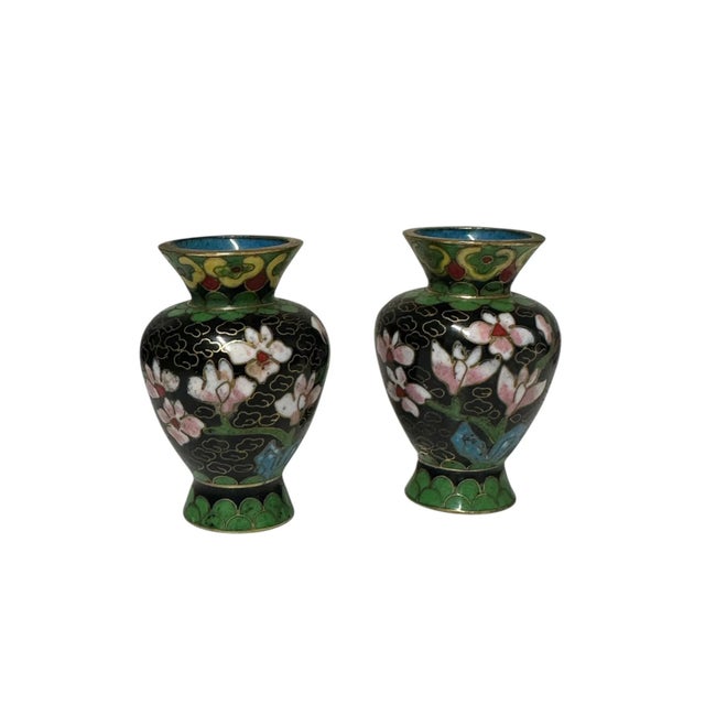 Pair of Vintage Miniature Cloisonné Vases For Sale - Image 4 of 5