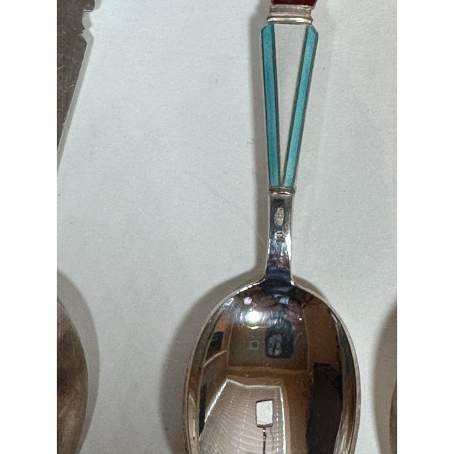 Mid 20th Century Vintage Estonian Tallinn 916 Silver & Enamel Bear Spoons — Set of 8 For Sale - Image 5 of 11
