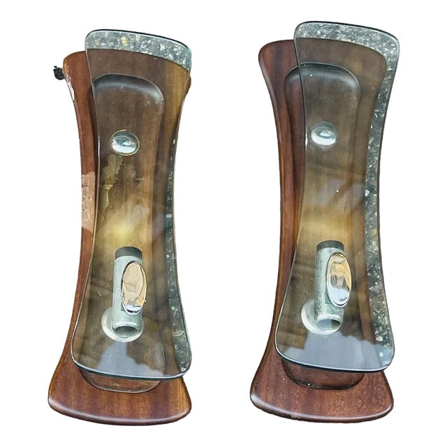 Danish Wall Lights in Rosewood and Crystal, Set of 2 For Sale