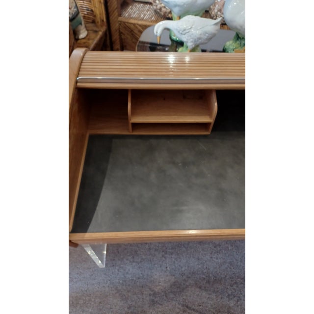 Mid 20th Century Mid 20th Century Vintage Vladimir Kagan Rolltop Desk With Lucite Legs For Sale - Image 5 of 7