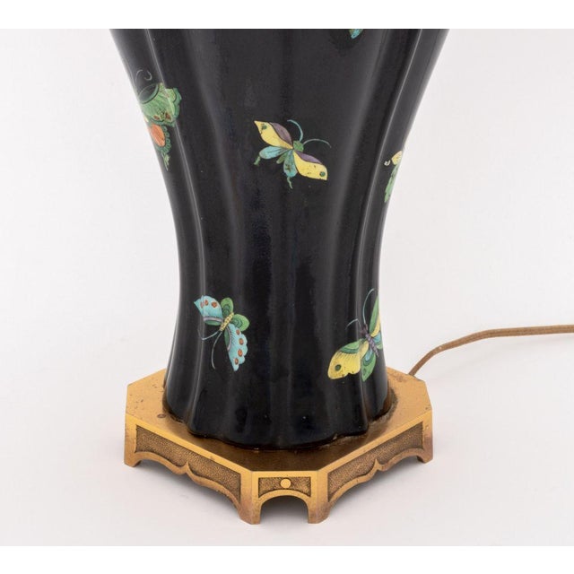 Metal Chinese Famille Noir Vase Mounted as a Table Lamp For Sale - Image 7 of 7