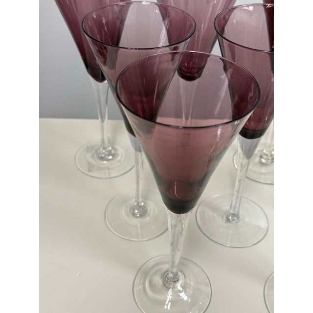 Circa 1990's Pottery Barn Amethyst Champagne Flutes, Set of Nine For Sale - Image 11 of 12