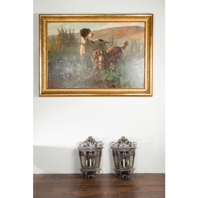 Early 20th Century 1920s French Iron Three-Light Lanterns with Scrolling Motifs and Foliage - a Pair For Sale - Image 5 of 12