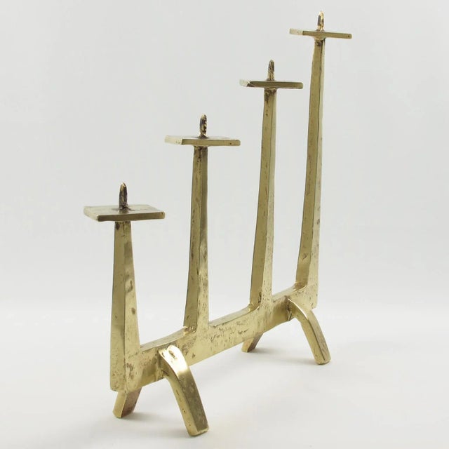 Modern Felix Agostini Style Brutalist Gilt Bronze Candlestick Candelabra For Sale - Image 3 of 9