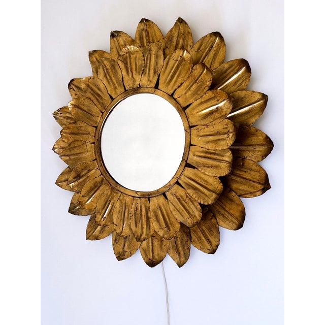Metal Large Mid-Century Modern Sunflower Backlit Wall Mirror, Germany, 1960s For Sale - Image 7 of 18