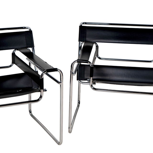 Late 20th Century Late 20th Century Pair of Wassily Chairs After Marcel Breuer for Euro Style, Italy – Chrome & Black Leather Bauhaus Modern For Sale - Image 5 of 15