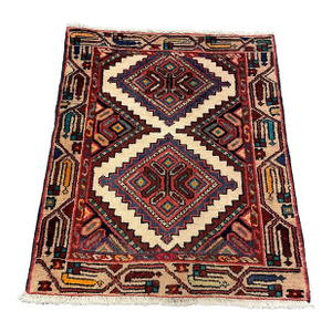 1990s Handwoven Persian Hamedan Area Rug 2'3" X 2'10"